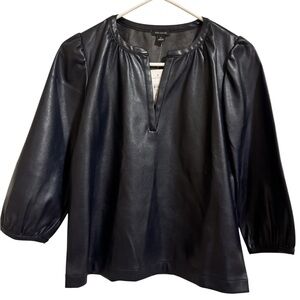 NWT Ann Taylor Black Blouse Leather size XS Women Top